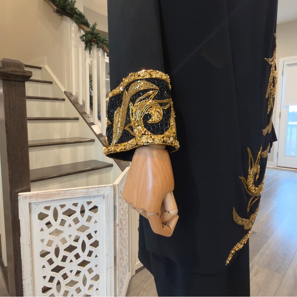 Vintage Bob Mackie Evening Black Dress with Gold Beaded Appliqué | Size 12 - Picture 5 of 11